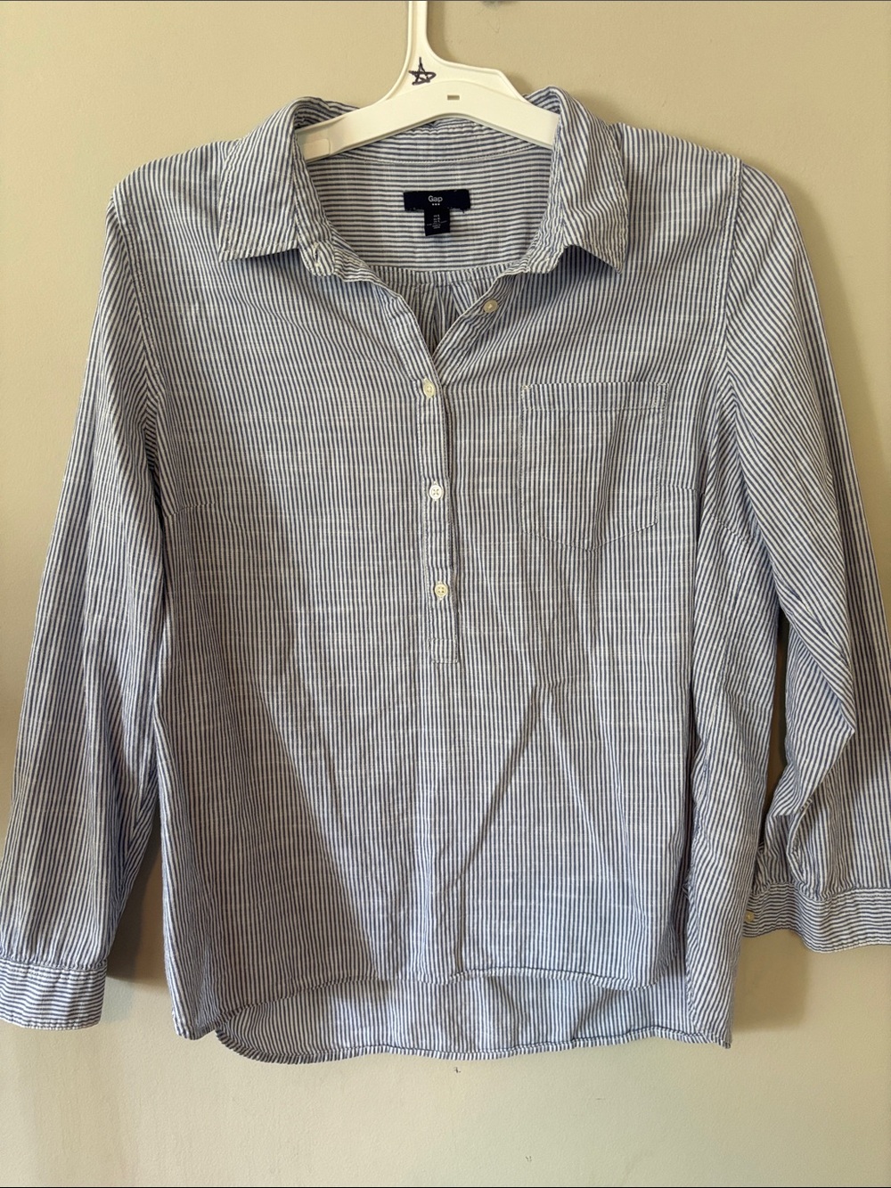 GAP Blue and White Striped Cotton Henley Popover Shirt Size L